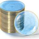 100PCS Clear Blue and Gold Plastic Plates, 7 Inch Disposable Dessert Plates with Gold Rim, Heavy Duty Hammered Plastic Plates for Party and Weddings