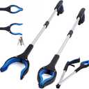 2-Pack Grabber Reacher Tool, 32 Inch Extra Long Steel Foldable Pick Up Stick with Strong Grip Magnetic, 90 Rotating Anti-Slip Jaw, Trash Claw Grabber Tool, Hand Grabber for Reaching, Arm Extension (Blue)