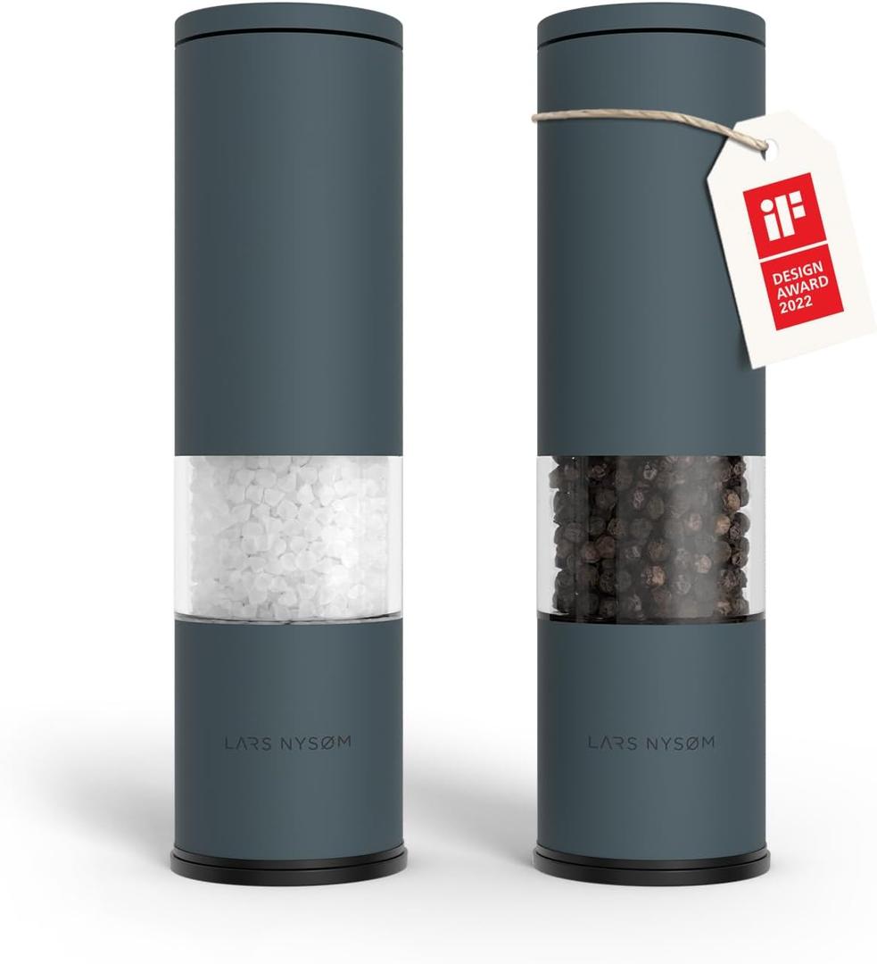 LARS NYSM Salt and Pepper Grinder Set 2 pieces I Salt Pepper Mill with Adjustable Ceramic Grinder I Design Spice Grinder Set Manual (Stone Blue)