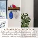 MyGift Baseball Cap Storage Holder Organizer Wall Mount, Hat Rack Shelf, Floating Shelf with 10 S-Hook Hanger, Entryway Shelf Tray, Urban Industrial Burnt Solid Wood and Black Metal