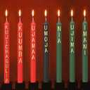 Sosation 7 Pieces Kwanzaa Kinara Candles Set with Words Kwanzaa Decorations 3 Red 3 Green 1 Black Winter Kinara Candles Celebrates African Americans Traditional House Decoration, 9.8 x 0.8 Inch
