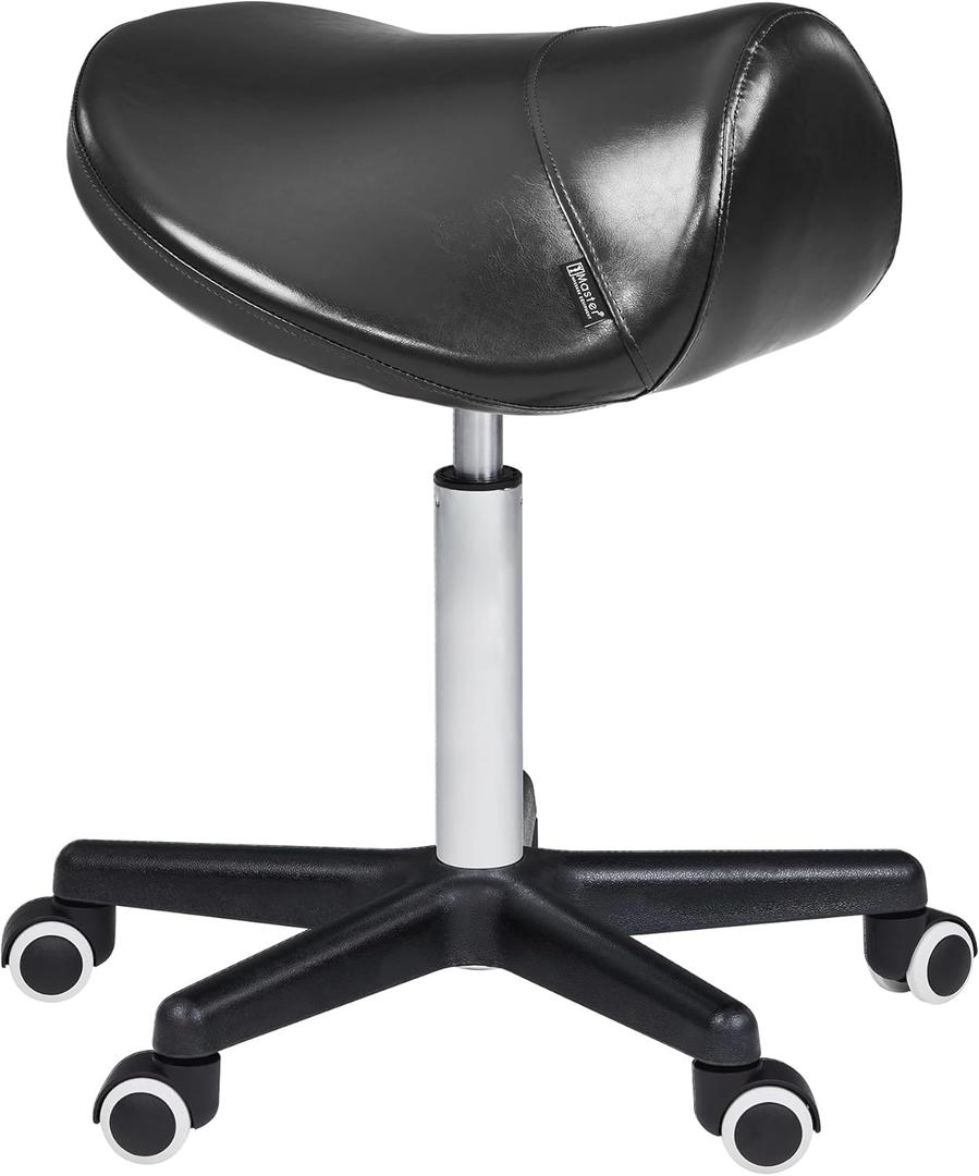 Master Massage Ergonomic Saddle Stool  Hydraulic Swivel Rolling Chair for Salon, Clinic, Tattoo, Dentist, Spa, Workshop, and Office  Black