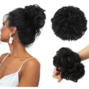 FESHFEN Messy Bun Hair Pieces - Large Wavy Curly Elastic Hair Bun Scrunchies Ponytail Extensions Synthetic Chignon Hairpieces for Women, Natural Black 1.94oz 2 pcs