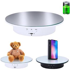JAYEGT Motorized Rotating Display Stand, 7.87inch /17.6lbs Load, 360 Degree Electric Rotating Turntable for Photography Products, Jewelry, Cake,3D Model , Mirror Cover (White/Button Control)