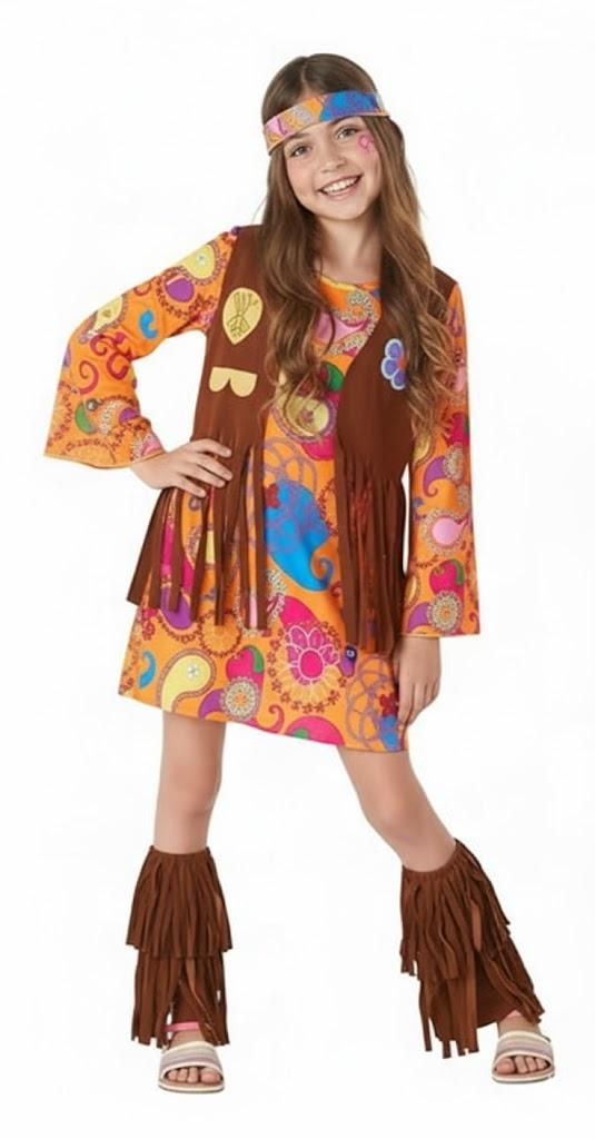 Morph 70s Outfits For Kids, Girls Hippie Costume, Hippie Costume Kids, Girls Halloween Costumes, 70s Halloween Outfit Kid (Medium, Orange)