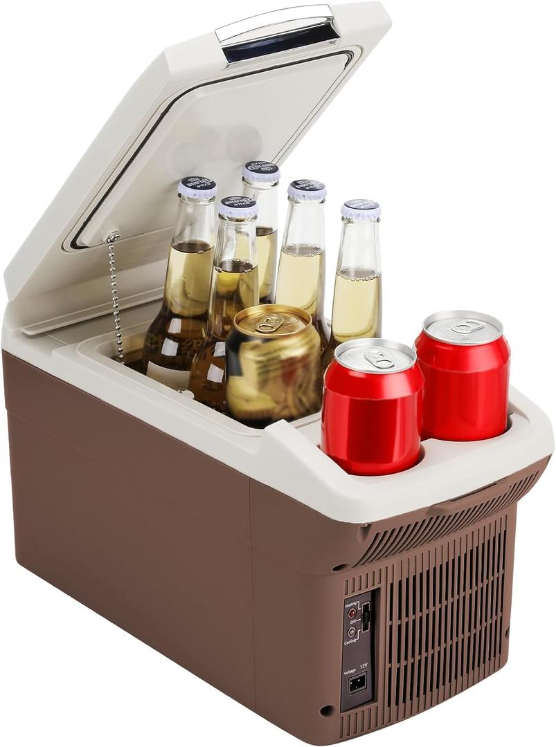 12V Car Refrigerator Cooler/Warmer 6 Quart (6L) 40~140,12 Volt DC &110V AC, Electric Car Fridge Portable Compact Camping Cooler, Thermoelectric 12V Small Fridge for Car, RV, Camping (Brown)