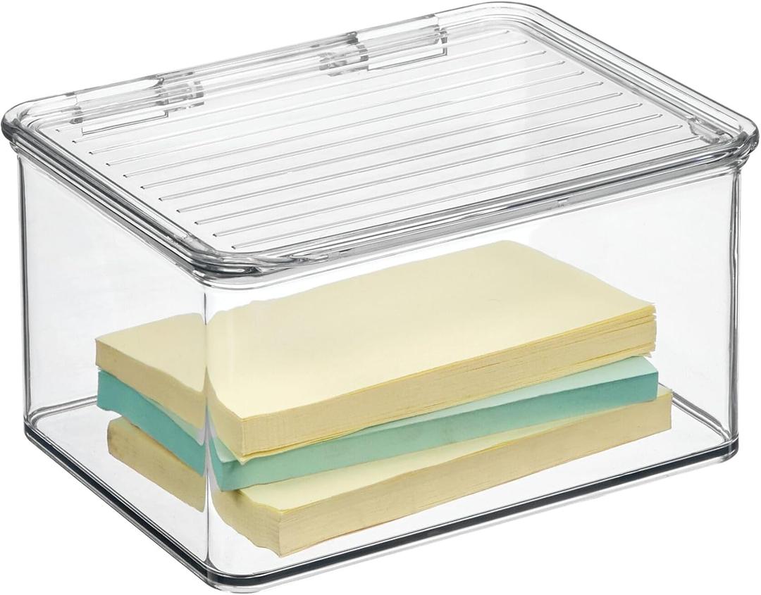 IDesign Recycled Plastic Pantry and Kitchen Storage, Freezer and Fridge Organizer Lidded Bin – 6.75” x 5.75” x 3.75”, Clear