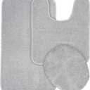 Garland Rug Gramercy Washable Bath Rug – Soft, Plush, Absorbent, Quick-Dry, Durable, 3 Piece Rug Set (Toilet Lid Cover, Contour Rug, 20" X34' Bath Rugs), Silver