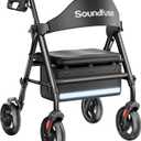 Soundfuse Rollator Walkers with Seat for Seniors, Foldable 8" Big Wheels All Terrain Rolling Walker, Handles and Ergonomic Seat Height Adjustable, 350 lb (Black)