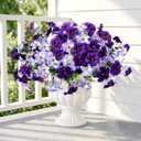 Geegoods Artificial Petunia Flowers for Outdoors, 8 Bundles UV Resistant Realistic Silk Faux Flowers, Purple White Fake Petunias for Planters, Hanging Basket, Porch and Garden Decor(8,Purple White)