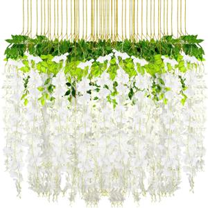 108 Pack 43.2 in/ 3.6 ft Artificial Fake Wisteria Hanging Flowers Wisteria Faux Flowers Garland Silk Vine Rattan Long Hanging Flowers String for Home Outdoor Wedding Party(Milky)