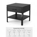 Modern Black Metal Nightstand with Storage Drawer & Open Lower Shelf – Industrial End Table Side Table for Bedroom & Living Room, 18" x 18"