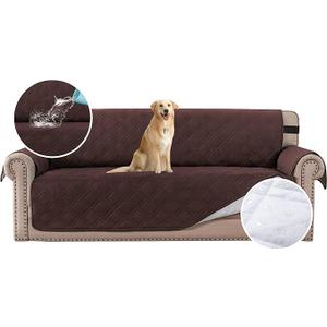 Sofa Cover, 100% Waterproof Slipcover Furniture Protector, Washable Couch Cover with Non-Skid Backing and Elastic Straps for Kids, Dogs, Pets, Brown, Sofa L