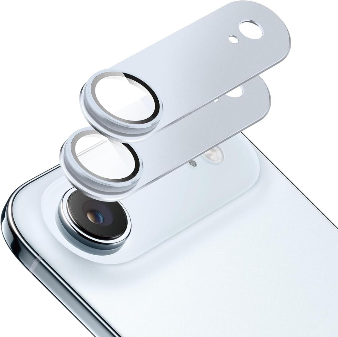 2-Pack Shatterproof Camera Lens Protector for iPhone 17 Air |AR Tempered Glass Strong Adsorption Metal Camera Cover Screen(Light Blue)