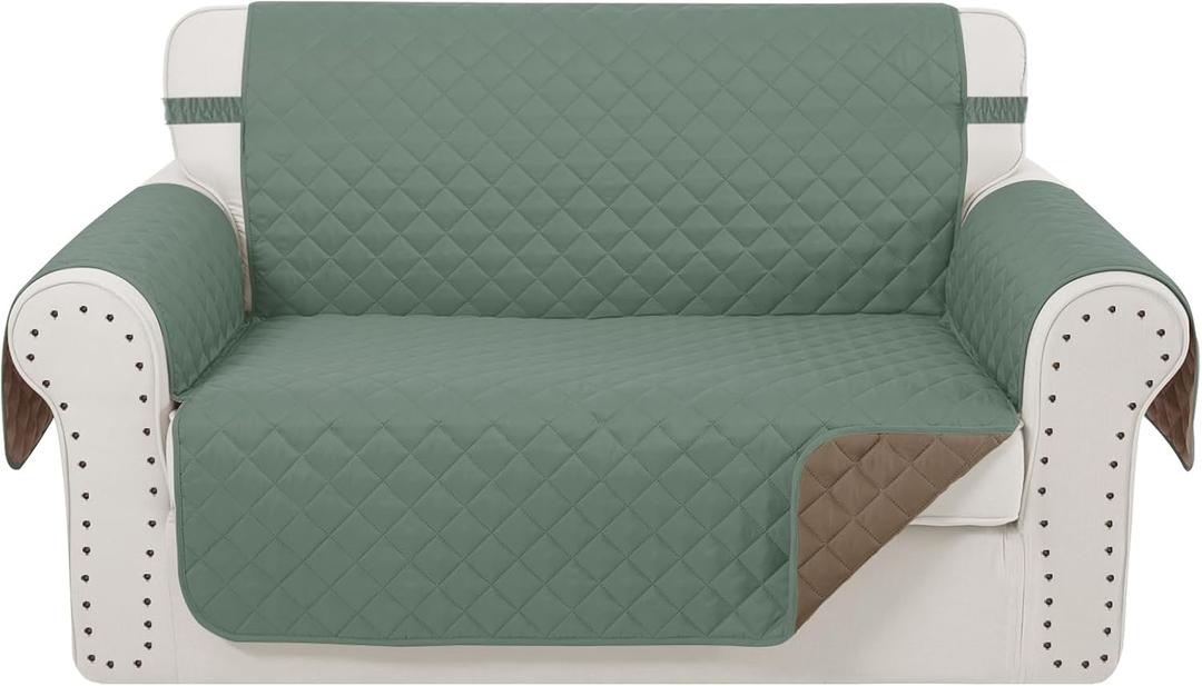 Reversible Loveseat Sofa Covers Couch Cover Furniture Protector(Loveseat,Greyish Green/Taupe) (Loveseat-Oversized(54"))