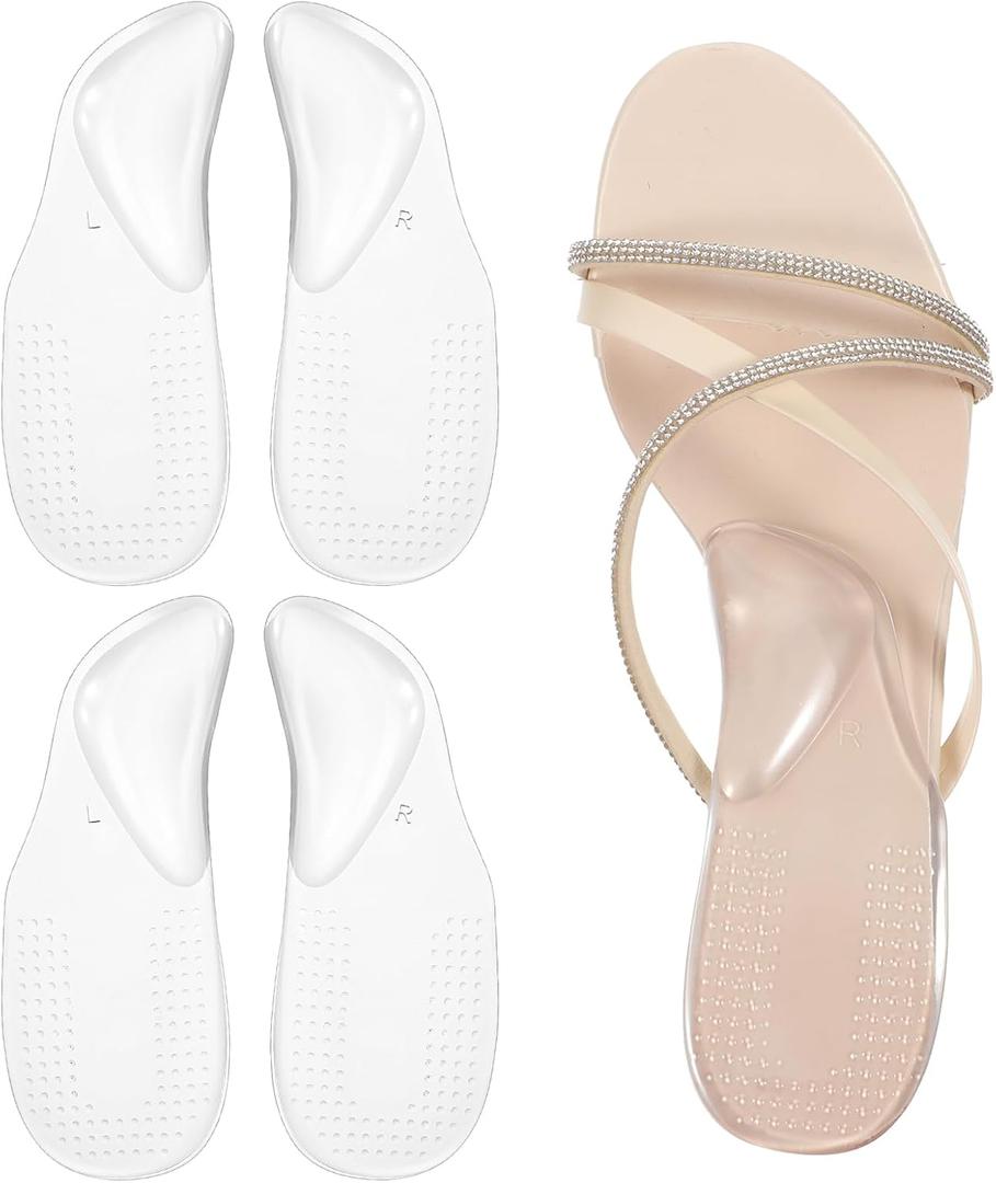 2 Pairs Arch Support Shoe Inserts Plantar Fasciitis Relief Self-Adhesive Arch Pads Heel Cushion Flats Heel Pain Gel Arch Insoles for Men and Women