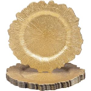 MAONAME 13" Gold Charger Plates Set of 8, Round Reef Chargers for Dinner Plates, Plastic Plate Chargers for Table Setting, Wedding Decor