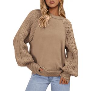 PRETTYGARDEN Womens Sweaters Spring Fashion 2026 Crew Neck Cable Knit Casual Loose Chunky Tunic Sweater Winter Clothing (M)