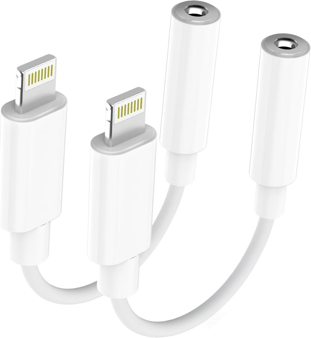 Apple MFi Certified Lightning to 3.5mm Headphone Jack Adapter 2 Pack with Microphone Hi-Fi Audio Dongle Aux Converter Cable with DAC Chip Earphones Adapter Compatible with iPhone 14/13/12/11/XR/8/7