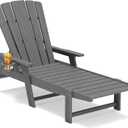 Outdoor Lounge Chair,HDPE 4-Position Adjustable Chaise Lounge Outdoor with Rolling Wheels & Cup Holder,All-Weather Heavy-Duty Pool Lounge Chairs for Poolside,Patio,Grey