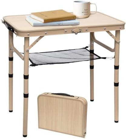 Byliable Small Folding Table 2FT Camping Table 3 Adjustable Height Lightweight Portable Aluminum Mini Foldable for Picnic Beach Indoor Outdoor, Yellow