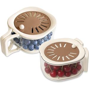 2PCS Fruit Washer with Strainer - Draining and Preservation Basket Fruit Washing Bowl Fridge Berry Container,Folding Handel for Kitchen,Outdoor