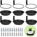 FAHAWEL 6 Inch Wall Mount Plant Holder with Saucer Trays, 6 Pack Heavy Duty Metal Flower Pot Holder Ring Plant Hanger for Wall Indoor, Ring Planter Bracket for Outside Outdoor Bird Feeder Bath