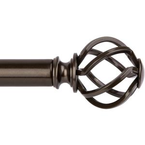 KAMANINA Bronze Curtain Rod 32 to 58 inch(2.6-4.8ft), Adjustable Decorative 1 inch Curtain Rods for Windows 28 to 48 inch, Single Drapery Rod with Twisted Cage Finials