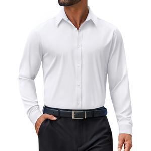 COOFANDY Mens Casual Button Down Shirts Long Sleeve Untucked Shirts for Men Stretch Dress Shirt (3X-Large, White)