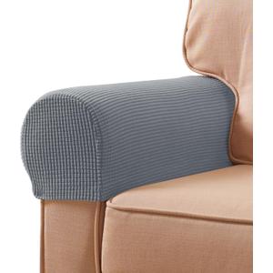 SUBRTEX Stretch Couch Arm Covers Set of 2, Checkered Sofa Arm Slipcovers, Anti-Slip Armrest Covers for Recliner and Armchairs, Pet Proof, High Stretchy, Hook & Loop Tape, Light Gray