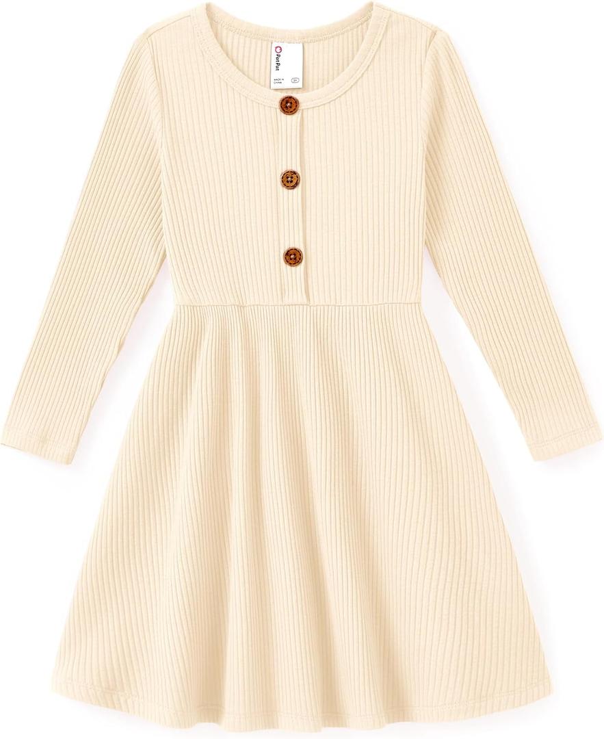 PATPAT Baby & Toddler Girl Ribbed Knit Cotton Dress Versatile Sleeveless Summer Tank & Long Sleeve Fall Dress, Sizes 3M6Y