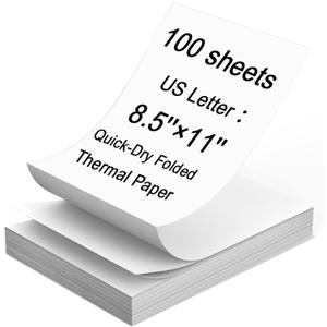 Thermal Printer Paper 8.5 x 11 Inch, 100 Sheets US Letter Size Thermal Paper, Compatible with M08F/A40 Thermal Portable Printer, Continual Feeding Folded Printing Paper (100 Sheets/Continuous Folding)