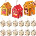 DoubleFill 12 Pcs Fall Wooden House Craft Kits for Kids Adults Make You Own Fall House Thanksgiving DIY Unfinished Painting Turkey Arts and Crafts Kits for Autumn Party Supplies Decoration