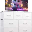 WLIVE 7 Drawer Dresser TV Stand, Dressers for Bedroom, Fabric Storage Tower, Hallway, Entryway, Closets, Sturdy Steel Frame, Wood Top, Easy Pull Handle, White