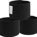 Woven Cotton Storage Baskets - 3-Pack Round Bins (10x10x7'') for Shelves, Closets & Bookcases | Durable Rope Organizers for Nursery, Baby, Toys, Easter & More (black)