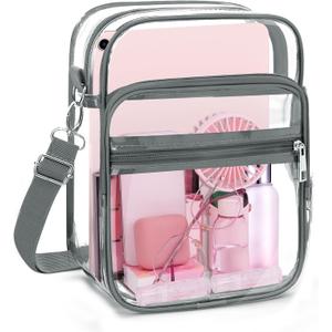 Blvornl Clear Crossbody Bag with Adjustable Shoulder Strap, Stadium Approved PVC Purse Bag, Messenger Bag (X-Large, Grey)