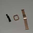 Designed for Apple Watch Band and Case, Stainless Steel Metal Chain with TPU Cover, Smart-Watch Link Bracelet Strap, Wrist-Band for i-Watch Series 9 8 7 6 5 4 3 2 1 SE, 45mm 44mm 42mm, Rose-Gold