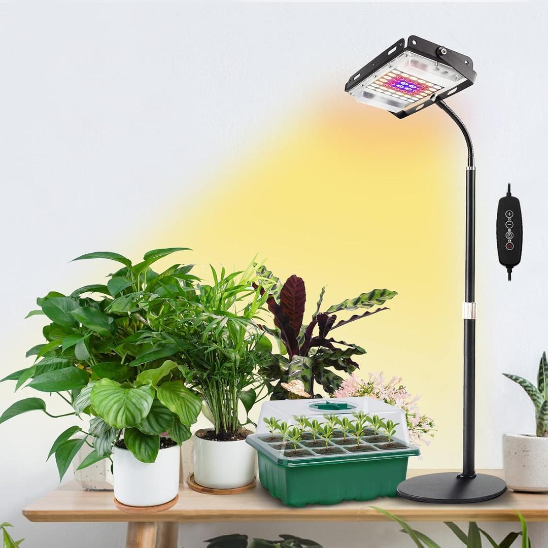 LBW Grow Light for Indoor Plants, Full Spectrum Desk LED Plant Light, Small Grow Lamp with 4H/8H/12H Timer, 6-Level Brightness, Height Adjustable, Flexible Gooseneck, Ideal for Indoor Growth (Medium-One Head Timer)