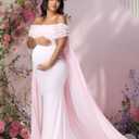 JustVH Women's Maternity Mesh Off Shoulder Chiffon Maxi Photoshoot Dress for Baby Shower Cloak Outfit Maxi Photography Gown (Pink, M)