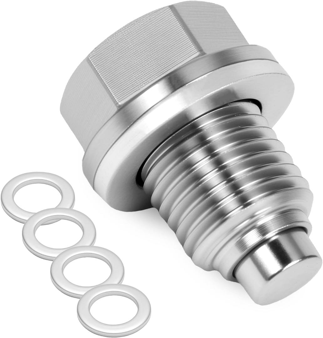 M14x1.5 Magnetic Oil Drain Plug, 5PCS Aluminum Sealing Washers, Stainless Steel Oil Pan Drain, Universal Leak-Proof Replacement, Suitable for Various Vehicle Models, Motorcycles, Boats