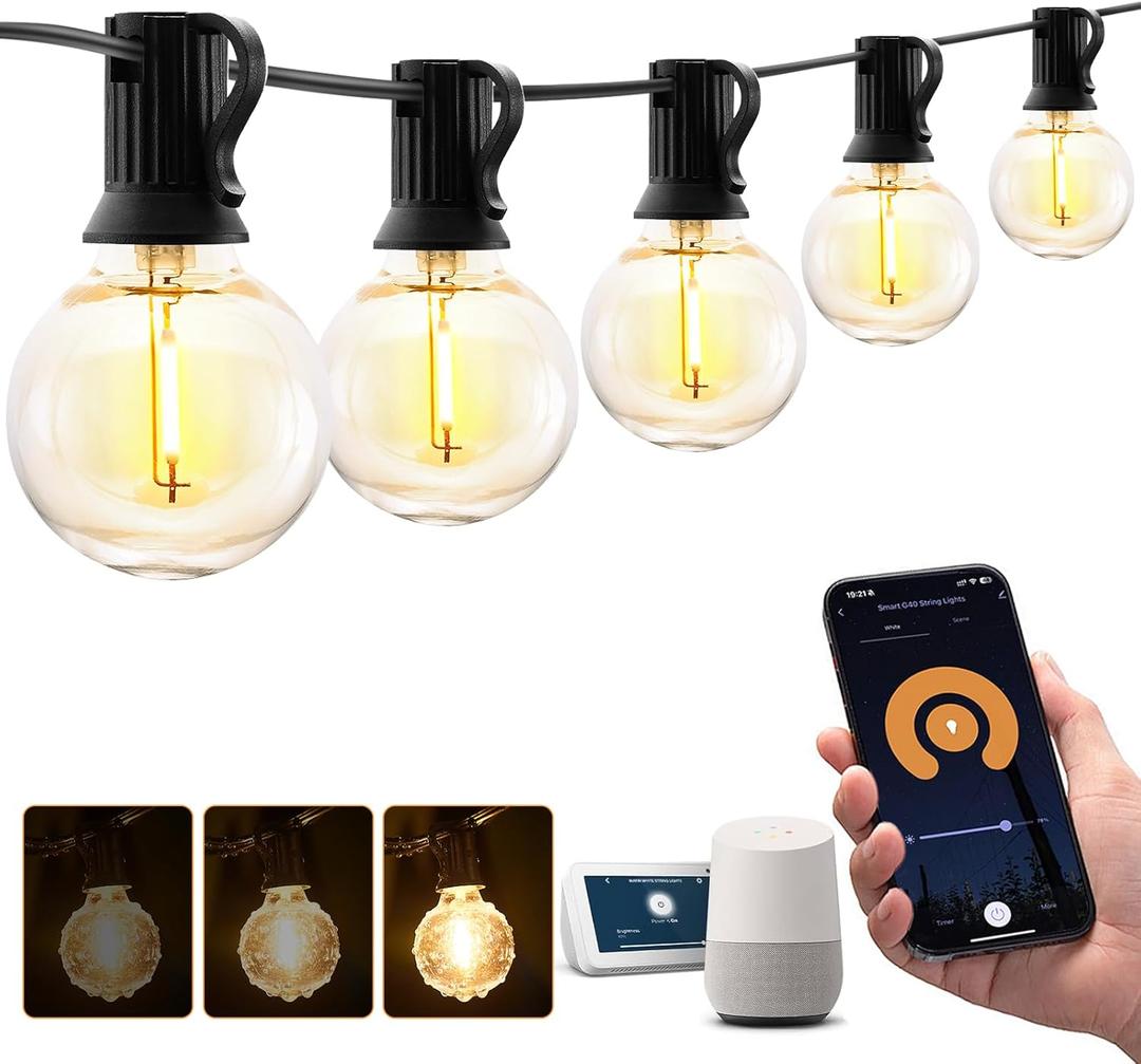 XMCOSY+ Outdoor String Lights, Smart Patio Lights 100Ft Dimmable Outdoor Lights Warm White, 30 G40 LED Bulbs