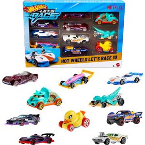Hot Wheels Toy Cars & Trucks, Lets Race 10-Pack, Set of 10 1:64 Scale Vehicles from The Animated Netflix Show for Play or Display