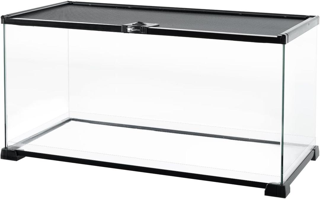 REPTI ZOO Full Glass 15 Gallon Reptile Tank, Medium Reptile Terrarium 24" X 12" X 12" for Gecko Hermit Crab Hognose Snake etc, Top Screen Ventilation & Feeding