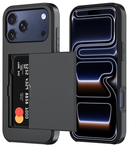 Qinmay Compatible with iPhone 17 Pro Case Wallet,Built-in Card Holder, Heavy Duty Protective Dual Layer Shockproof Hidden Card Slot Slim Wallet Phone Cover for iPhone 17 Pro，Black