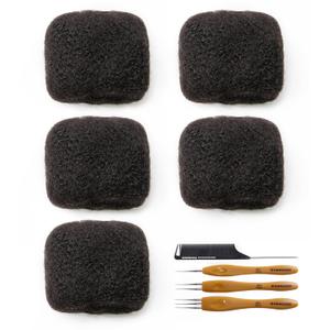 Tight Afro Kinky Bulk 100 Human Hair for Draedlock Extensions, Repair Locs, Twists and Braids (16 Inch, Natural Black, 5 Bundles with Crochet Needle Set and Rat Tail Comb)