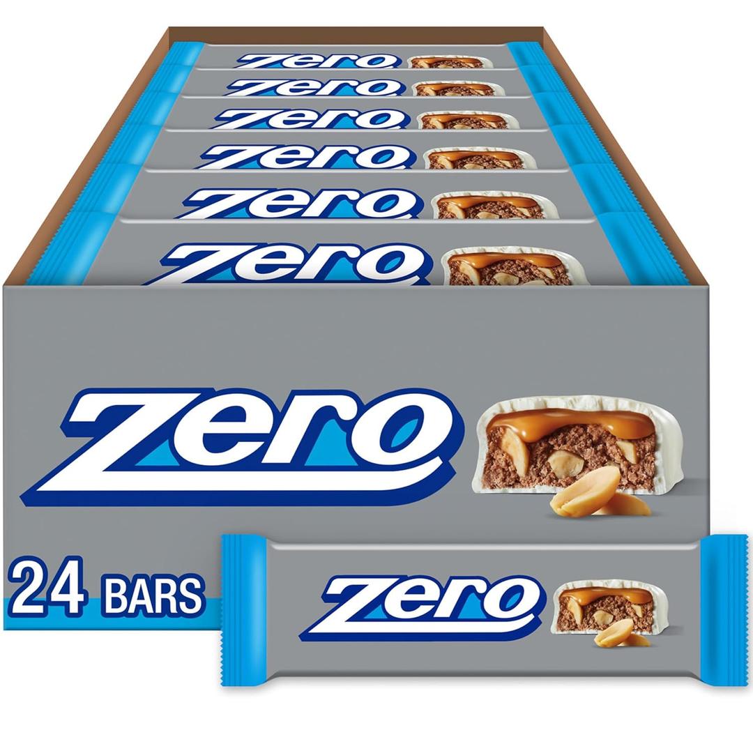 ZERO White Fudge, Caramel, Peanut and Almond Nougat Candy Bars, 1.85 oz (24 Count) (EXP 09/01/26)