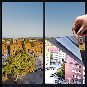 One Way Privacy Window Film,Premium PET Material,Daytime Reflective Heat Control Anti UV Door Sticker,Window Tint for Home Office Living Room,Saturn Grey,27.6 Inch x 16.4 Feet Pack of 10