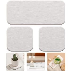 3PCS Water Absorbing Diatomaceous Earth Tray for Sink, Fast Drying Soap & Toothbrush Holders for Bathroom Counter, 1 Stone Tray, 2 Stone Coasters (White-no Pattern)