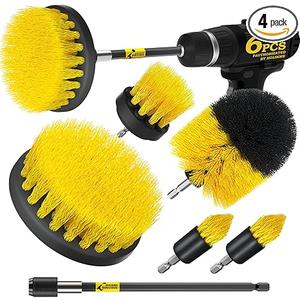 6 Pack Drill Brush Power Scrubber Cleaning Brush Extended Long Attachment Set All Purpose Drill Scrub Brushes Kit for Grout, Floor, Tub, Shower, Tile, Bathroom and Kitchen Surface, Yellow