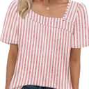 WIHOLL Womens Summer Tops Short Sleeve Shirts Square Neck Spring Outfits 2026 Fashion Clothing Blouses (Pink, XXL)